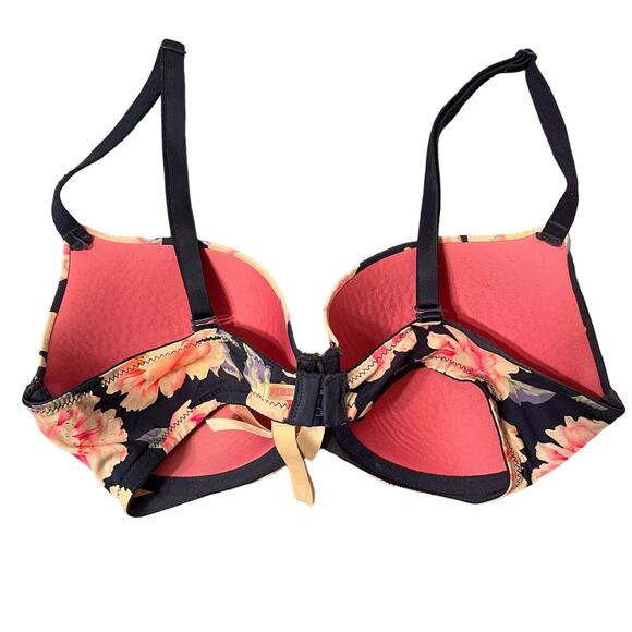 VS PINK Wear Everywhere Lightly Lined Roses Floral Bra Size 34D Navy Blue White - Picture 4 of 8